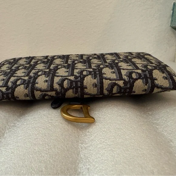 SOLD 🎉 Blue Christian Dior Oblique Jacquard Saddle Pouch with Chain WOC - Picture 7 of 14